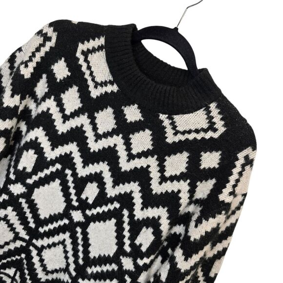 H&M Women's XS MAMA Jacquard-Knit Crewneck Geometric Pattern Sweater Black White - Picture 3 of 16